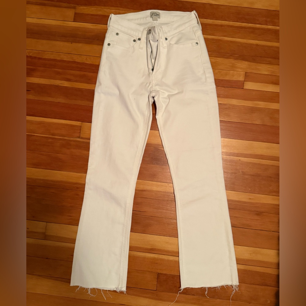 J-CREW Women’s 9” Billie Demi Boot Crop White Jeans